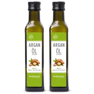 bioKontor – BIO Arganöl 500ml (2x250ml) – kaltgepresst & nativ | aus Marokko – 100% rein, Rohkostqualität – Bio Arganöl für Haut, Haare und als Lebensmittel – Feuchtigkeitspflege & Haarkur