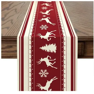 LuxusKollektion Tischläufer Tischläufer Weihnachten Hirsch 30x180cm (1-tlg) rot