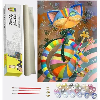 DonElton Malen nach Zahlen für Erwachsene, Tiere – 40 x 50 cm, Malsets mit Pinseln, Acrylfarben und Leinen-Leinwand, rahmenlos – kreatives Geschenk (Katze)