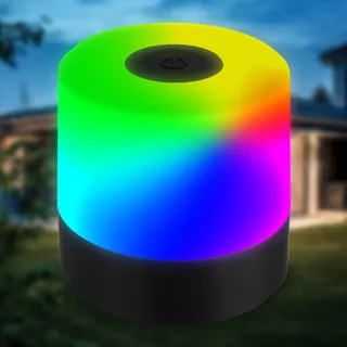 B.K.Licht - Mini RGBW LED Tischlampe kabellos IP44 mit Touch, Farbwechsel, Akku, USB-C Kabel, Nachttischlampe, Dekolampe, LED Lampe, Akku Tischleuchte, Outdoor Lampe, Kinderzimmer, 7x7 cm, Schwarz