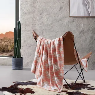 Wrangler - Überwurfdecke, ultraweiche Plüsch-Fleecedecke (Navajo-Orange, Überwurf)