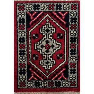 Brücke 40X60 cm Handgeknüpft Automatten Teppich Fußmatten 100% Wolle rot beige blau (PH1GR)