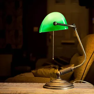 Bankerlampe Messing Massiv Glas Jugendstil Tischleuchte