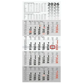 RIDO Monatskalender, für 2027, 4 Monate im Überblick grau|rot|schwarz|weiß
