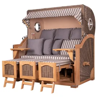 bene living Strandkorb Ammersee Grande XXL Teak - PE grau - Modell 545, BxTxH: 170x95x170 cm, Volllieger ca. 175 Grad, Ostsee-Strandkorb, inkl. Liftersystem und Bullaugen grau