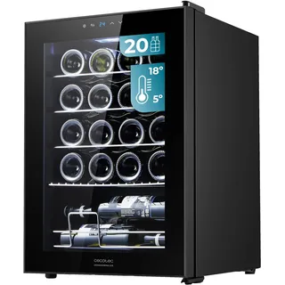 Cecotec Getränkekühlschrank - 24 Flaschen Bolero GrandSommelier 2050 Black Compressor. Einstellbare Temperatur von 5-18°C, Hohe Leistung, Leiser Betrieb und vibrationsfrei.