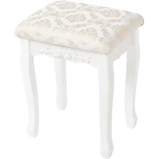 WOLTU Schminkhocker Sitzhocker, Landhaus Hocker, Barock Polsterhocker für Schminktisch, MDF Holz, Weiß lackiert, MB6011