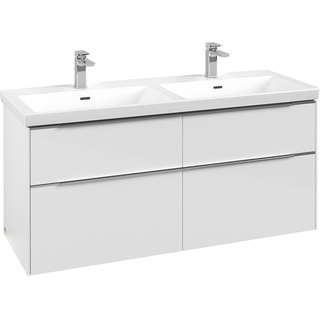 Villeroy & Boch Subway 3.0 Waschbeckenunterschrank für Doppelwaschtisch 4 Auszüge mit Beleuchtung 1272 x 576 x 462 mm - Brilliant White / Aluminium glänzend - C568L0VE