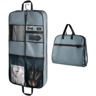 pack all 110cm Premium Gusseted Travel Garment Bag – Heavy-Duty Hängende Anzugtasche, Faltbare Kleidertasche zur Schrankaufbewahrung, Anzugschutz für Kleidung, Hemden, Kleider und Mäntel (Grau)