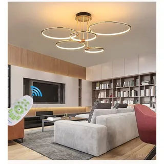 Wohnzimmerlampe Deckenleuchte LED Pendelleuchte Dimmbar Gold Esszimmer Schlafzimmer Hängend Lampe Modern Rund Ring Design Deckenlampe für Wohnzimmer Esstisch Büro Küche Deko mit Fernbedienung Lampe