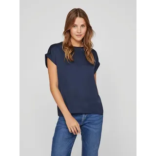 Vila Kurzarmshirt VIELLETTE S/S SATIN TOP - NOOS Kunstfaser, regular fit blau S (36)