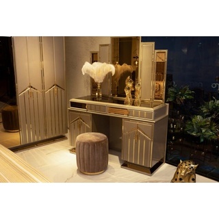 JVmoebel Schminktisch Design Möbel Luxus Lowboard Kommode Holz Set Schminktisch Spiegel (2-St) goldfarben