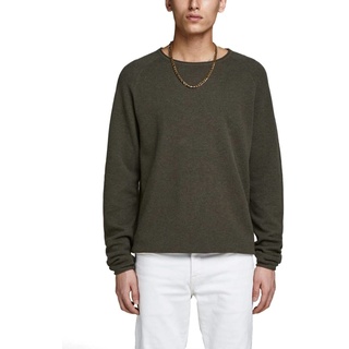 JACK & JONES Herren Strickpullover Rundhals Basic Langarm Sweater Baumwolle Shirt JJEHILL, Farben:Olive,Größe Pullover:XL