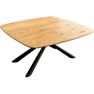 DELIFE Couchtisch Edge, Boot 90x90 cm Eiche Natur Schweizer Kante Sarity Metall Schwarz beige 90 cm x 44 cm x 90 cm