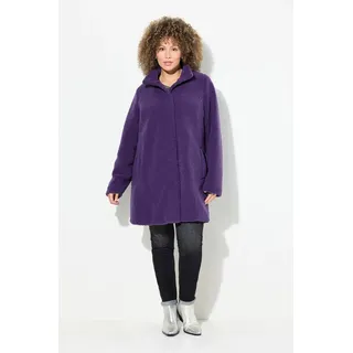 Ulla Popken Wintermantel Teddy-Mantel A-Linie Stehkragen Druckknöpfe lila 50/52