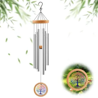 Windspiele für Draußen Hängend, 32 inch Verstellbar Windspiel Garten mit 6 Röhren, Windspiel Metall aus Holz für Innenbereich, Dekoration, Retro, Erinnerungsstücke, Geschenke, Balkon, Aluminium, 82cm