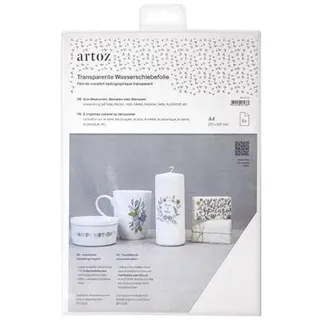 Artoz Transparente Wasserschiebefolie - DIN A4-10 Bogen - für Inkjetdrucker - Anwendung auf Keramik, Glas, Holz, Metall, Kunststoff, Kerzen, Seife und mehr