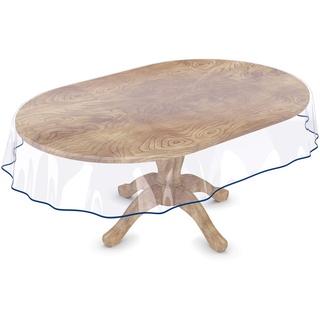 Tischdecke Transparent abwaschbar Durchsichtig Folie mit Saum in Blau Oval 260x140cm 0,5mm