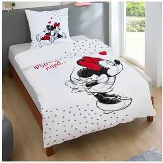 Familando Partnerbettwäsche Mickey & Minnie Mouse 2-teilig 135x200 80x80 cm aus 100% Baumwolle, Renforcé, 2 teilig, mit Liebesspruch über zwei Seiten weiß