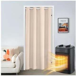 Sunicol Türvorhang Blickdicht Thermo Gardinen mit Ösen, Schrank Vorhang, Küche, Insektenschutz Treppen Gardine, Kälteschutz Haustür Wohnzimmer beige 132 cm x 203 cm