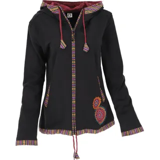 Nepal Ethno Jacke, Bestickte Boho Jacke - Schwarz/rot, Damen, Baumwolle, Größe: M - Schwarz - 36