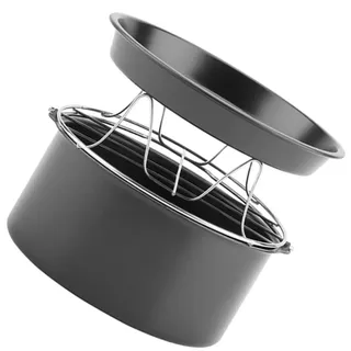 BRIGHTFUFU 8 Zoll Heißluftfritteusen Zubehör Satz aus Edelstahl mit Backform Dampfeinsatz und Pizzapfanne Vielseitig und Sicher für Küche Beim Kuchenbacken