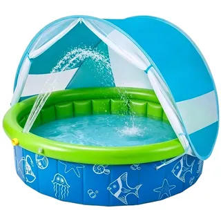 Kinderpool faltbar mit Sonnendach UPF 50+, Planschbecken ohne Aufpumpen für Garten, popups Babys Pool stabil, Tragbares Outdoor Wasserspielzeug für Kinder