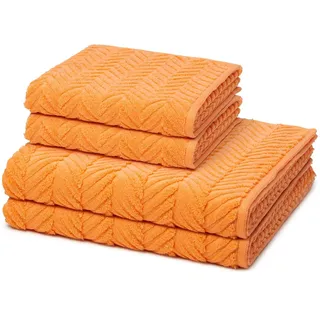 Ross - 4 teiliges Frottier-Set - Sensual Skin - Zopf-Muster (2 X Handtuch 2 X Duschtuch im Set) - 500 g/m2 - Baumwolle - Walkfrottee - saugstark - weich und flauschig - Ginster