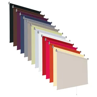 Verdunklungsrollo Springrollo Mittelzug Rollo 14 Farben Breite 60 bis 200 cm Stoff lichtundurchlässig verdunkelnd Montageträger Metall Tür Fenster Sonnenschutz (Größe 70 x 180 cm / Farbe Cream)