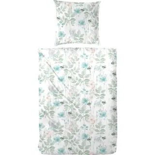 Primera Flanell Blumen Grün 135 x 200 cm + 80 x 80 cm