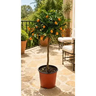 Blumen-Senf Kumquat-Stämmchen Nagami ca. 50 cm – Fortunella margarita, Zwergorange, mediterraner Zitrusbaum für Balkon, Terrasse