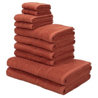 Handtuch Set MY HOME "Inga" Handtuch-Sets Gr. 10 tlg., orange (terrakotta) Handtücher Badetücher mit feiner Bordüre, Handtuchset aus 100% Baumwolle