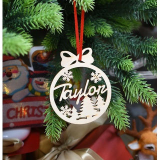 Custom Lasercut Baubles Verschiedene Name Ornament, Personalisierte weihnachtskugeln mit Namen,Geschenk Baum Holz Tags (XF19,1 Pcs)