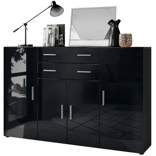 Vladon Highboard 166,5 x 106,5 x 35 cm Anthrazit matt / Schwarz Hochglanz
