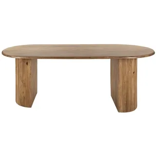 Vintagehaus Esstisch Retro Esstisch Mangoholz Wave 215 cm oval mit gerillten Beinen