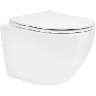 luxebath Spülrandloses Hänge WC mit WC-Sitz Weiß glänzend Nano-Beschichtung