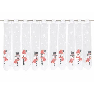 Clever-Kauf-24 Scheibengardine Scheibengardine Schneemann Schneeflocke, HxB 50x140cm, (1 St), Stangendurchzug, transparent, bedruckt rot