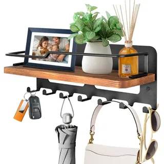 Refined Living Schlüsselbrett Schlüsselbrett Holz mit Ablage Schlüsselhalter mit 7 Haken Wandregal, (Schlüsselboard Wand mit 7 Schlüsselhaken Schlusselhanger Wandorganizer, 1 St., Schlüsselablage Hakenleiste Schlüssel Aufbewahrung Schlüsselleiste), Wandgarderobe für Büro, Flur, Eingang, Schlafzimmer, Küche, Badezimmer