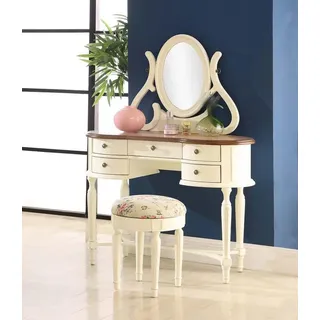 JVmoebel Schminktisch Beiger Schminktisch im Landhausstil mit Spiegel und Hocker, Made in Europa weiß