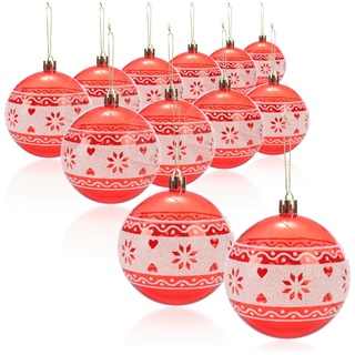 12x Weihnachtskugeln, Christbaumkugeln bruchsicher aus Kunststoff, rot/weiß