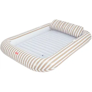 Flamingueo Luftmatratze Pool - Tanning Pool mit Spinkler - Getränkehalter Inklusive - Strapazierfähiges PVC - Extra Groß - Abnehmbares Kissen - Beige