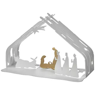 Alessi Bark Crib BM09 W - Design Weihnachtskrippe Reproduktion mit goldenen Details, Edelstahl, weiß