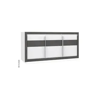 Sideboard  weiß Hochglanz Beton dunkel Optik B/H/T: ca. 193x98x53 cm - Weiss