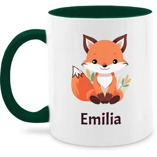 Tasse Tassen 325ml - Süßer Fuchs Geschenk mit Name personalisiert I Wildtiere I Raubtier I Fox - 325 ml - Dunkelgrün - personalisierte +mit+fuchs fuchsmotiv kaffeetasse motiv personalisieren und