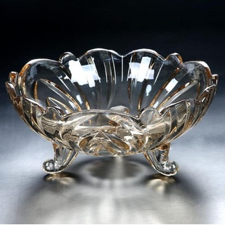 JUNYFFF Large Glass Fruit Plate Dinner Fruit Bowl Kristallglas Obstschale, Multifunktions Snack-/Dessertplatte, Hochzeitsbonbon, Klare Dekorative Schüssel, Glas, Dekoschale, 24Cm,Beige