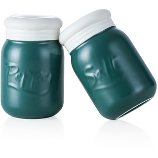 Keramik Salz und Pfeffer Streuer Set 2-teilig, Candiicap Salzstreuer und Pfefferstreuer mit Verschlusskappe, Feuchtigkeits- und Geruchsbeständig(Matt Grün)