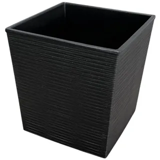 Engelland Pflanzkübel Blumentopf aus recyceltem Kunststoff & Holz (WPC), Rillenoptik (UV-beständig, wetterfest, quadratisch), Blumenkübel für Garten, Balkon, Terrasse, Innen- und Außenbereich schwarz 29 cm x 30.5 cm x 29 cm