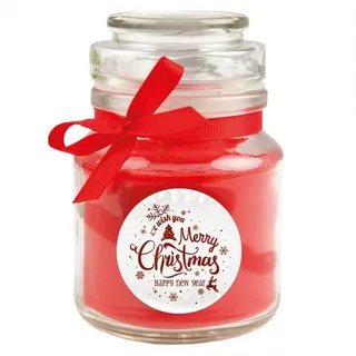 HS Candle Duftkerze (Dekokerze, 1-tlg), Weihnachten - Kerze im Bonbon Glas, Kerze mit Weihnachts - Motiv rot Ø 7 cm x 7 cm x 10 cm x 7 cm