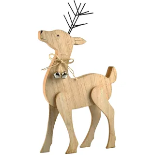 Dekorentier aus Holz 37cm mit Glöckchen - Dekohirsch Rentier Hirsch Dekofigur Weihnachtsdeko
