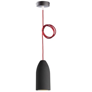Buchenbusch urban design Betonlampe dark edition 7,5 x 16 cm, Deckenlampe einflammig, LED Pendelleuchte mit Textilkabel Rot, Hängelampe Esstisch Küche Wohnzimmer, Baldachin schwarz